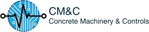 A green background with the words m & c concrete masonry in white.