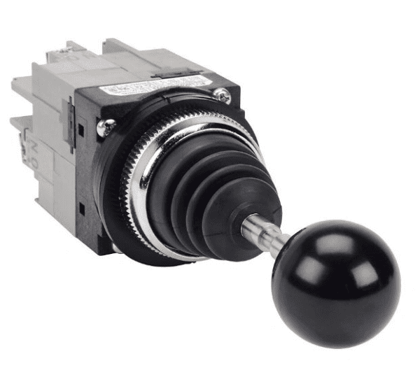 A black ball knob with a metal handle.