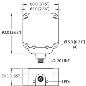 A drawing of an electrical device with the measurements.