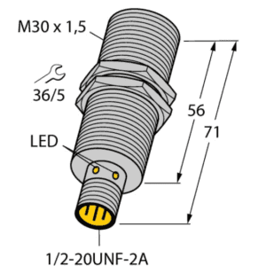 A drawing of an electrical connector with the markings for led and lighting.