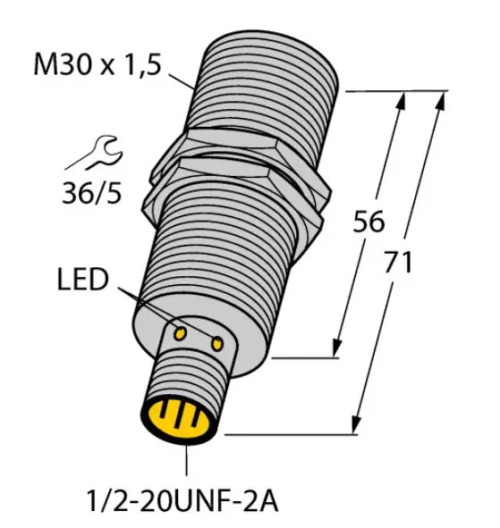 A drawing of an electrical connector with the markings for led and lighting.