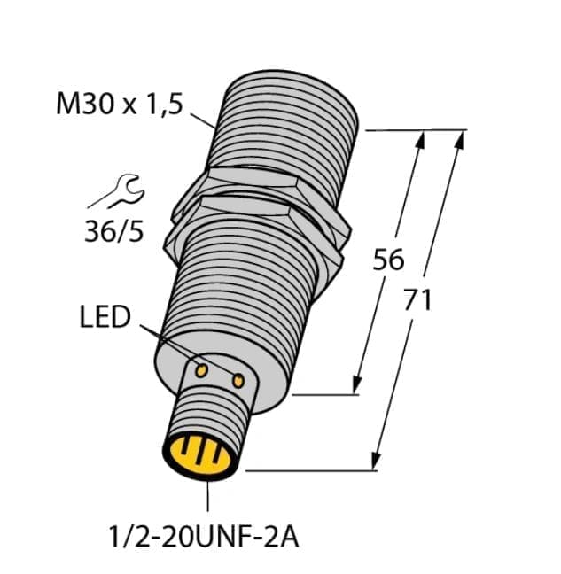 A drawing of an electric plug with the markings for led and 1 / 2-2 0 unf-2 a.